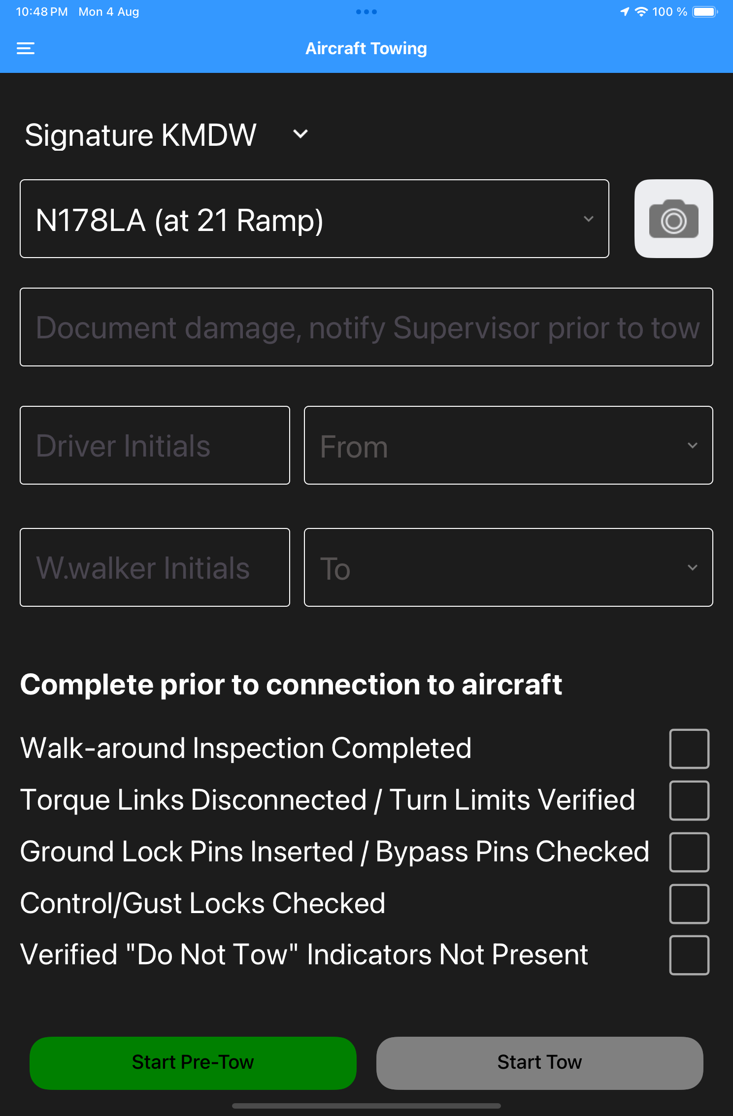 Pre-tow aircraft positioning